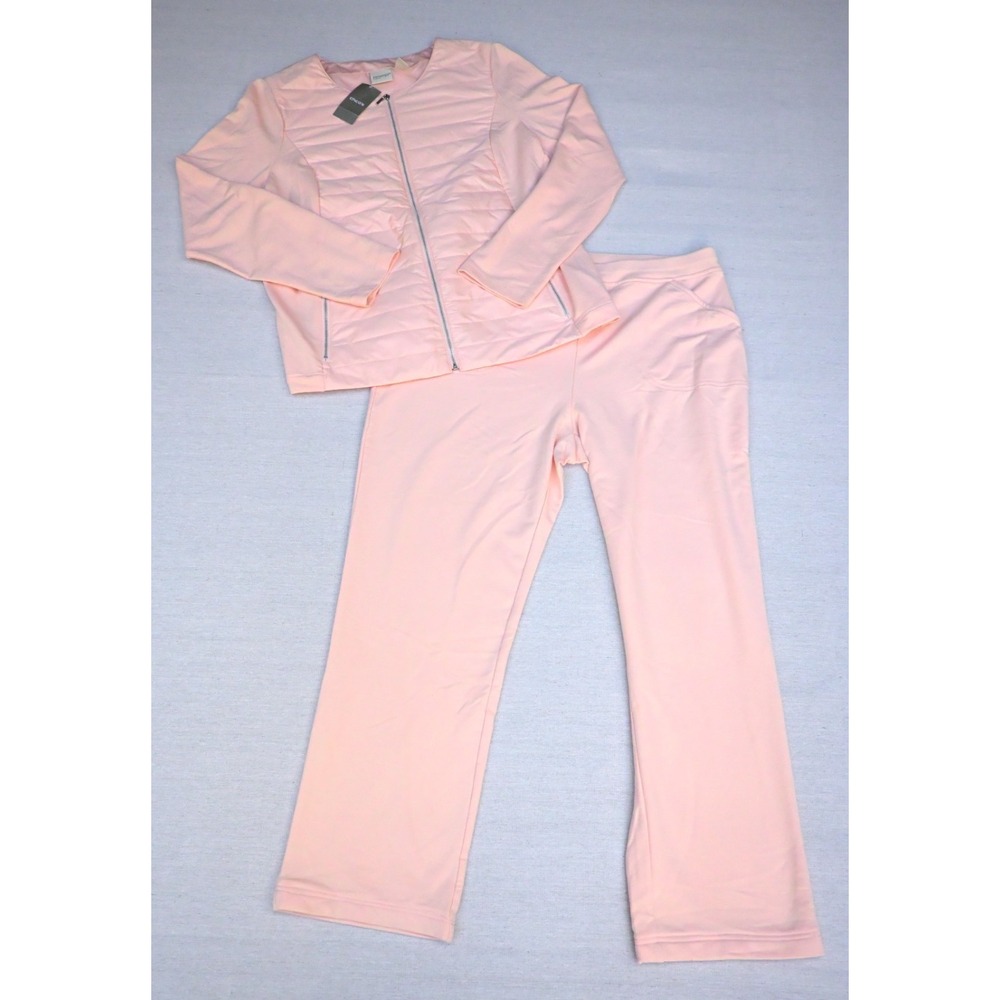 Chicos Zenergy Women 1 M NWT Peach Quilted Zip Jacket Pull On Pant Set Gym